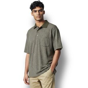 RAINFOREST Men's Pocket Polo Shirt Geometric Stripe Knit Preppy Olive Green XL